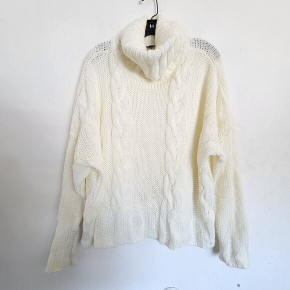 Boohoo Ivory Oversized Chunky Open Cable Knit Long Sleeve Turtleneck Sweater Sm - Picture 1 of 9